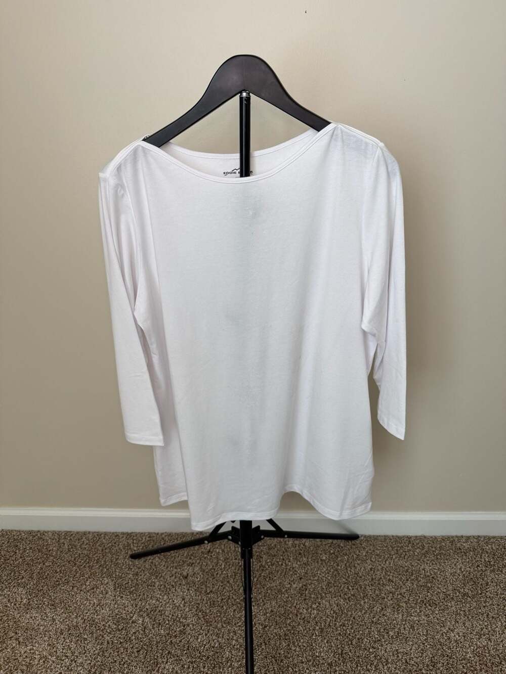 ☀️Eddie Bauer Women's White 3/4 Sleeve Boat Neck T-Shirt Size XL